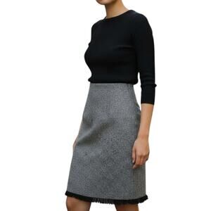 JJill Tweed Gray Fringe Wool Silk Pencil Skirt Women Sz 6 Knee Length Office Fem